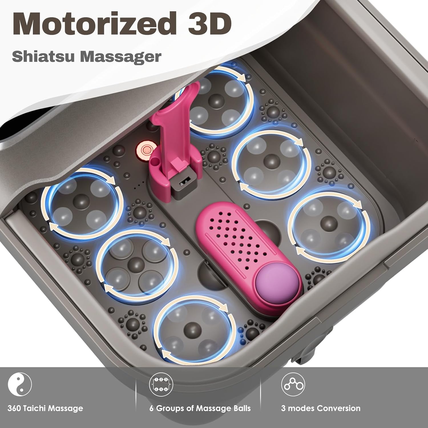 Foot Spa Electric Rotary Massage, with Touchscreen Pro Color Display, Collapsible Foot Bath with Heat, Bubble,Remote Control, Temp Control, and 24 Motorized Shiatsu Massage Balls (Dark Grey) - Image 3