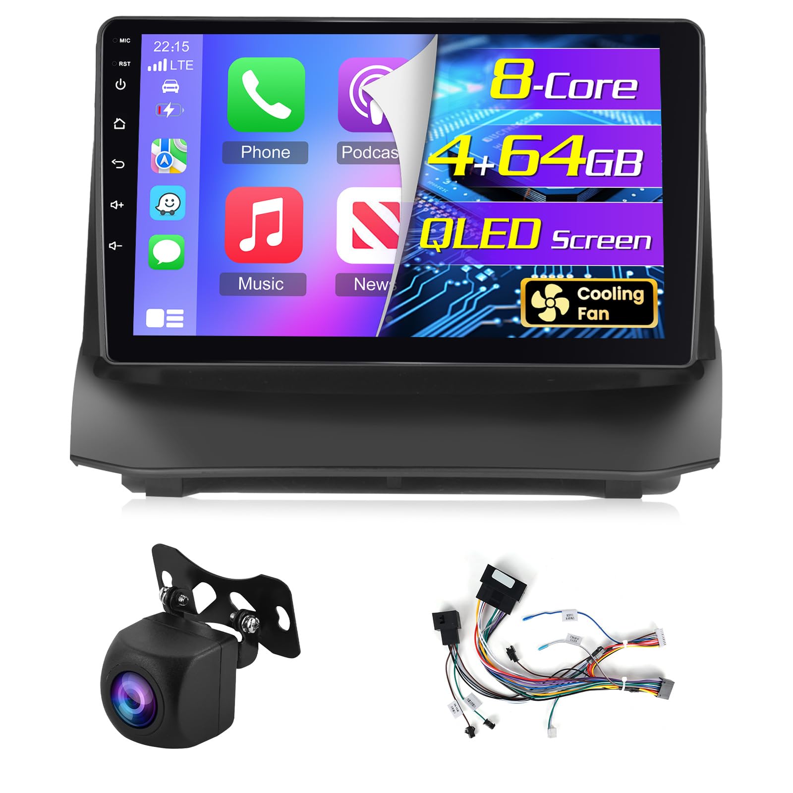 NHOPEEW 8 Core 4+64G 9 pollici Android Radio per Ford Fiesta 2009-2017 - Wireless CarPlay & Android Auto GPS 3D Modello Auto Presentazione SWC FM RDS DSP Schermo Diviso + Telecamera Posteriore