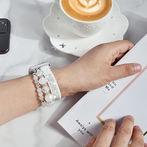 Miniatura 3 de CAGOS - Pulsera de abalorios compatible con Apple Watch Band 1.496 in 1.575 in (38 mm  40 mm), banda elástica para iWatch Series SE654321 (blanco