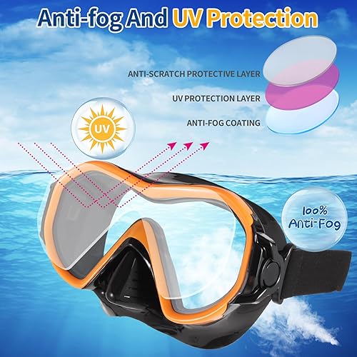Miniatura 5 de Máscara de buceo para adultos con gorro de natación, gafas de natación de vidrio templado antivaho con cubierta para la nariz, máscara de buceo