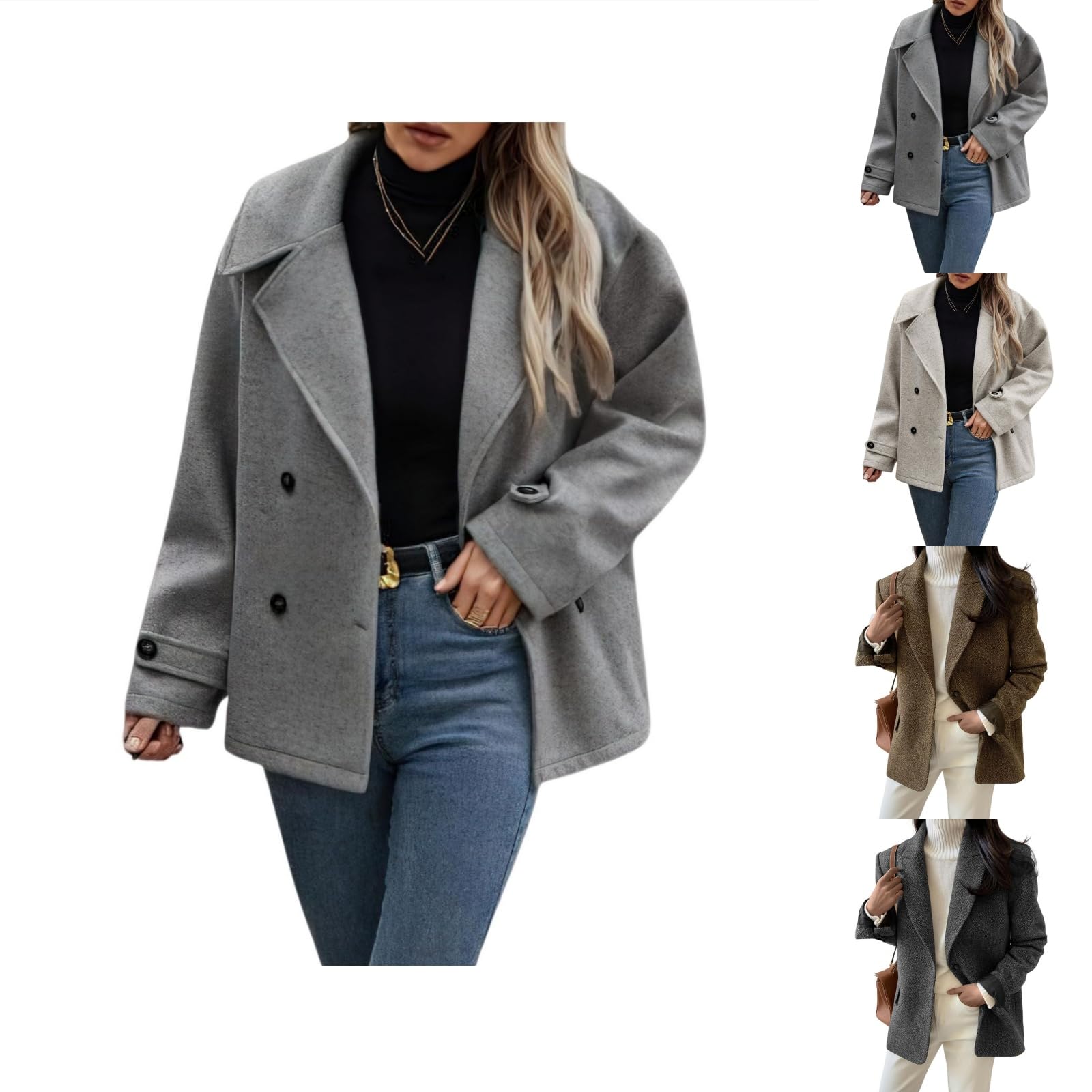 Women Winter Wool Blend Coat Casual Business Blazer Jacket Loose Fit Professional Retro Only Jacket Outwear Peacoat