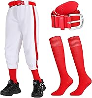 Cozypower 3-Pc Youth Baseball Softball Pants Set with Socks & Adjustable Belt - Boys Girls Comfort Fit