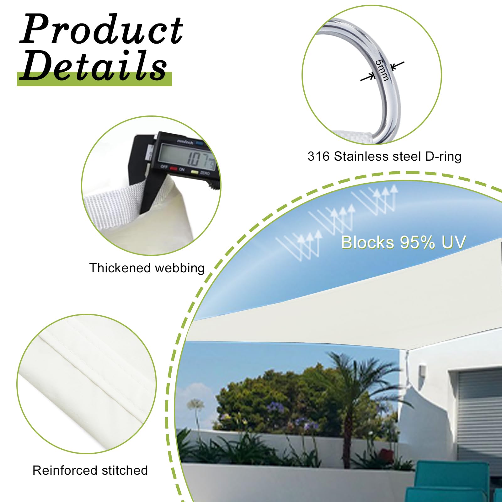 Tenda Da Sole 3x4m Rettangolare - Impermeabile Con Protezione UV 95% Per Giardino E Terrazzo