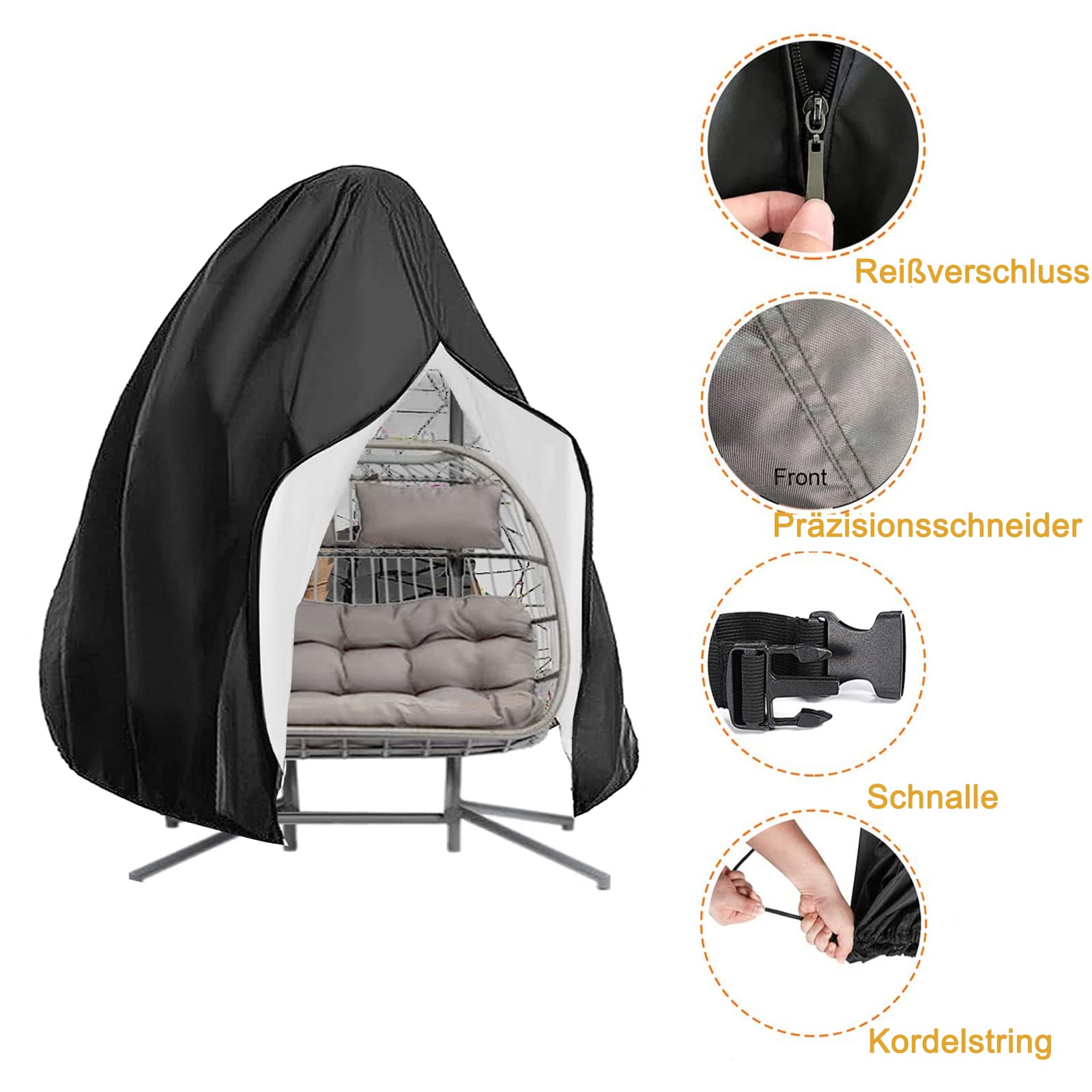 Hängesessel Abdeckung 200x230cm, Abdeckplane hängesessel schutzhülle Abdeckhauben mit PU-Überzug Hängekorb Hängestuhl Schutzhülle, 210D