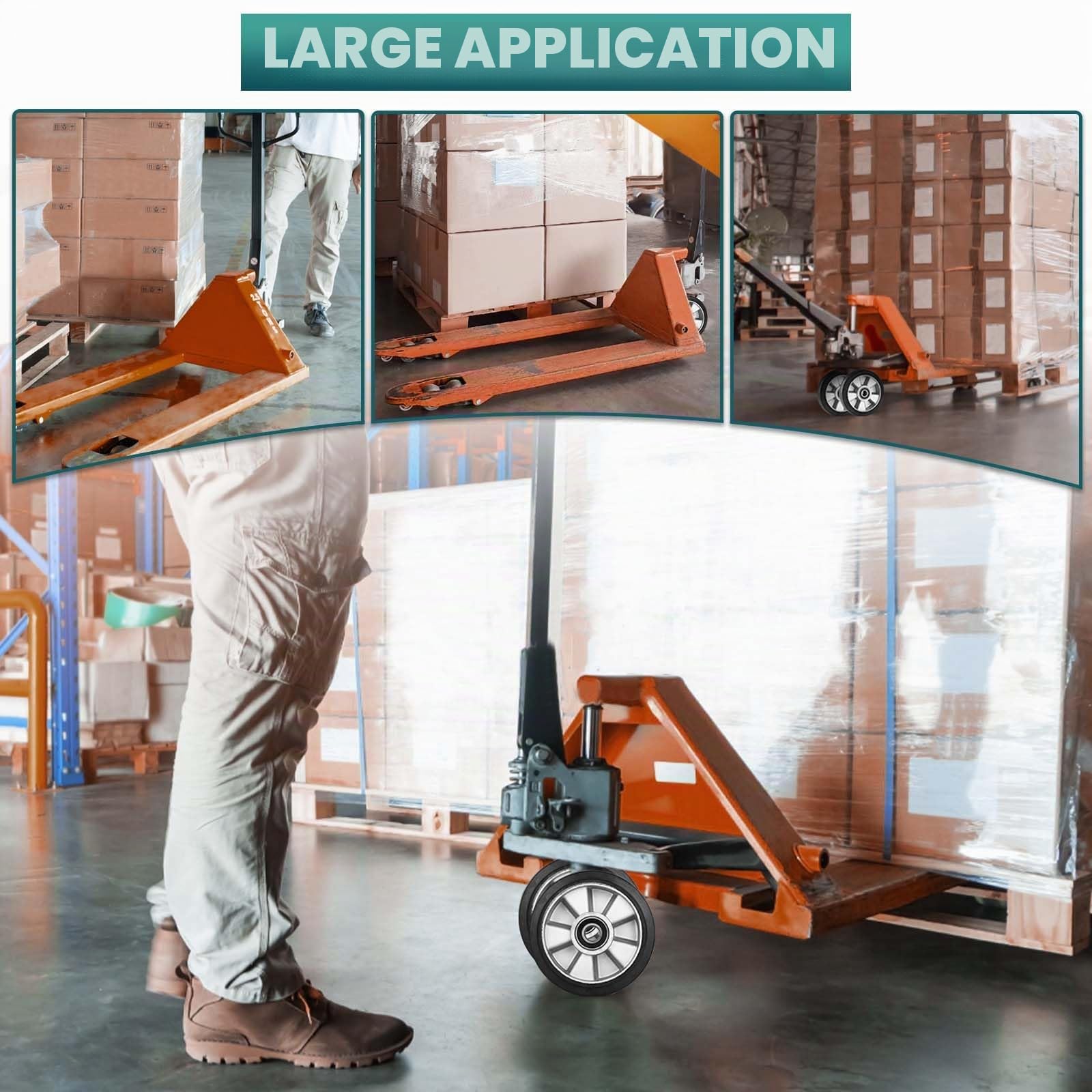Lot de 2 roulettes de chariot élévateur en caoutchouc 200 x 50 mm, max. 1500 kg par roulettes, avec roulement à billes pour chariot élévateur, axe 20 mm, pour transpalette, élévateur de rechange