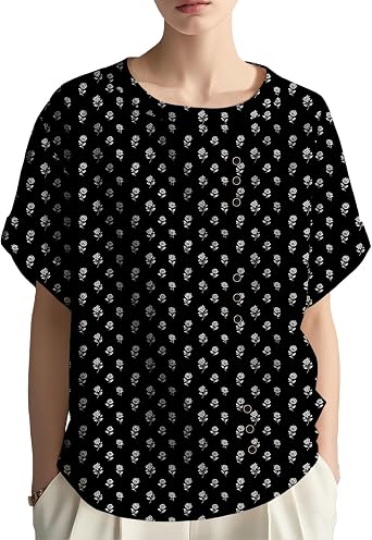 Womens Floral Print Asymmetrical Button Down Tops Casual Trendy Roll Up Short Sleeve Crew Neck Blouses