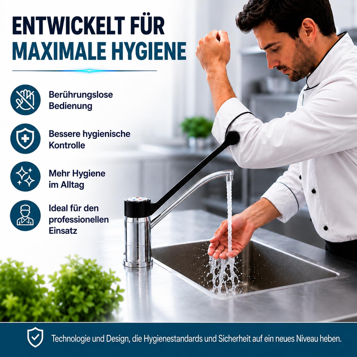 GOLDMAN SERVICE | Gerontologischer Einhebelmischer, langer Hebel 30 cm, 360° Auslauf, sanitäre und hygienische Kran für Krankenhäuser, Kliniken, Labors und professionelle Küche