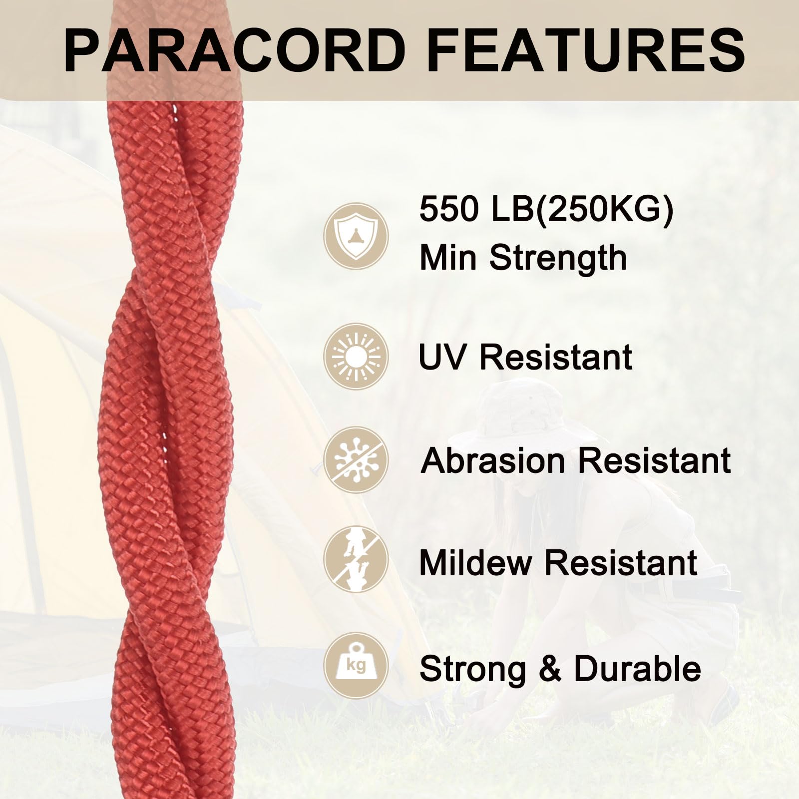 550 Cuerda Cuerda de Paracaídas 3 m, 4mm Cuerda Delgada De Nylon Cuerda de Paracaídas con Núcleo De 7 Hebras [para Tienda De Campaña Equipo De Camping Al Aire Libre] - Rojo