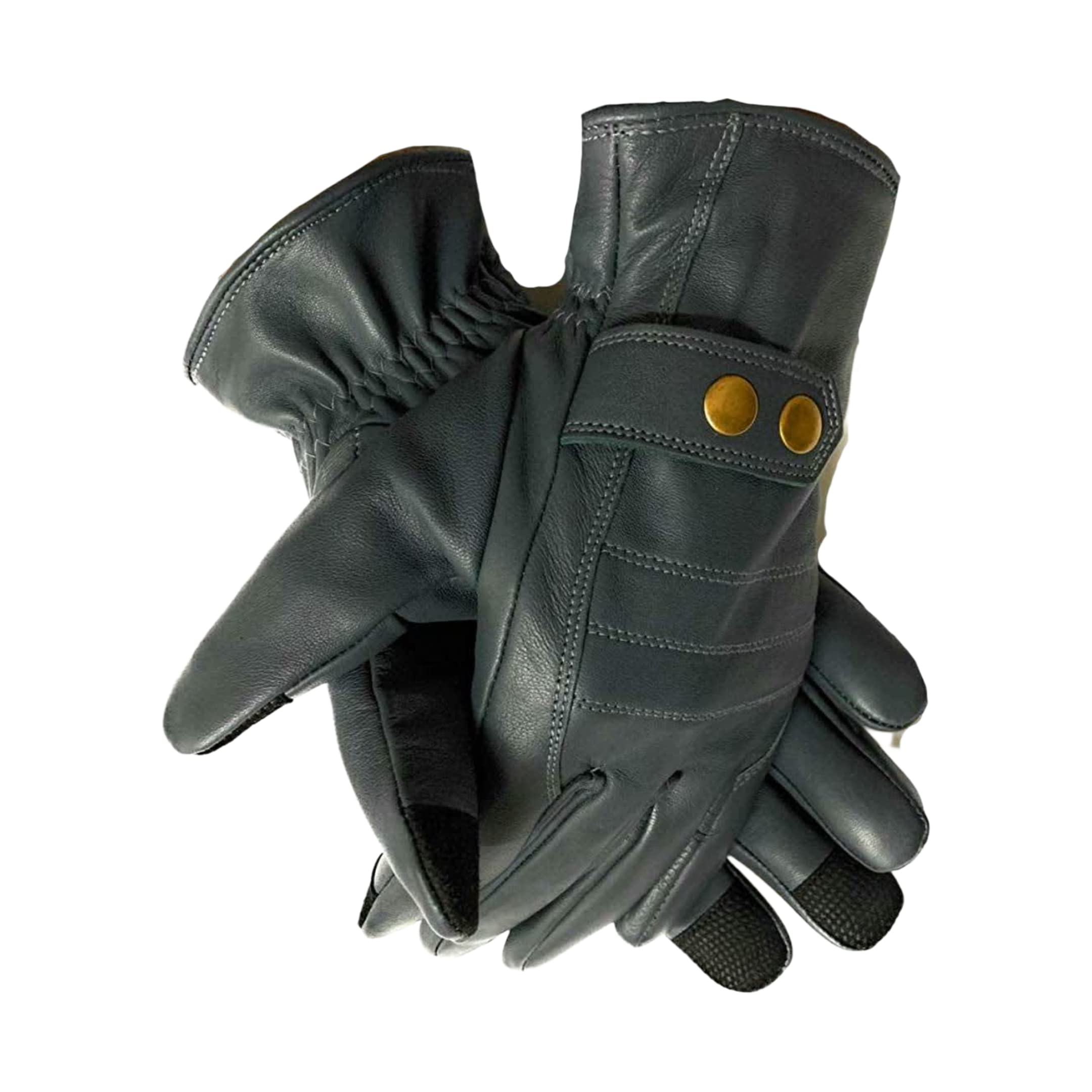 Men's Premium Quality Motorbike Lambskin Leather Winter Warm Dress Driving Cycling Trekking Texting Gloves (Grey, Large)