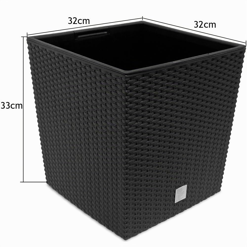 Deuba® Vaso da Fiori per Interno Esterno Fioriera Piante con Maniglie Effetto Rattan 35L Antracite