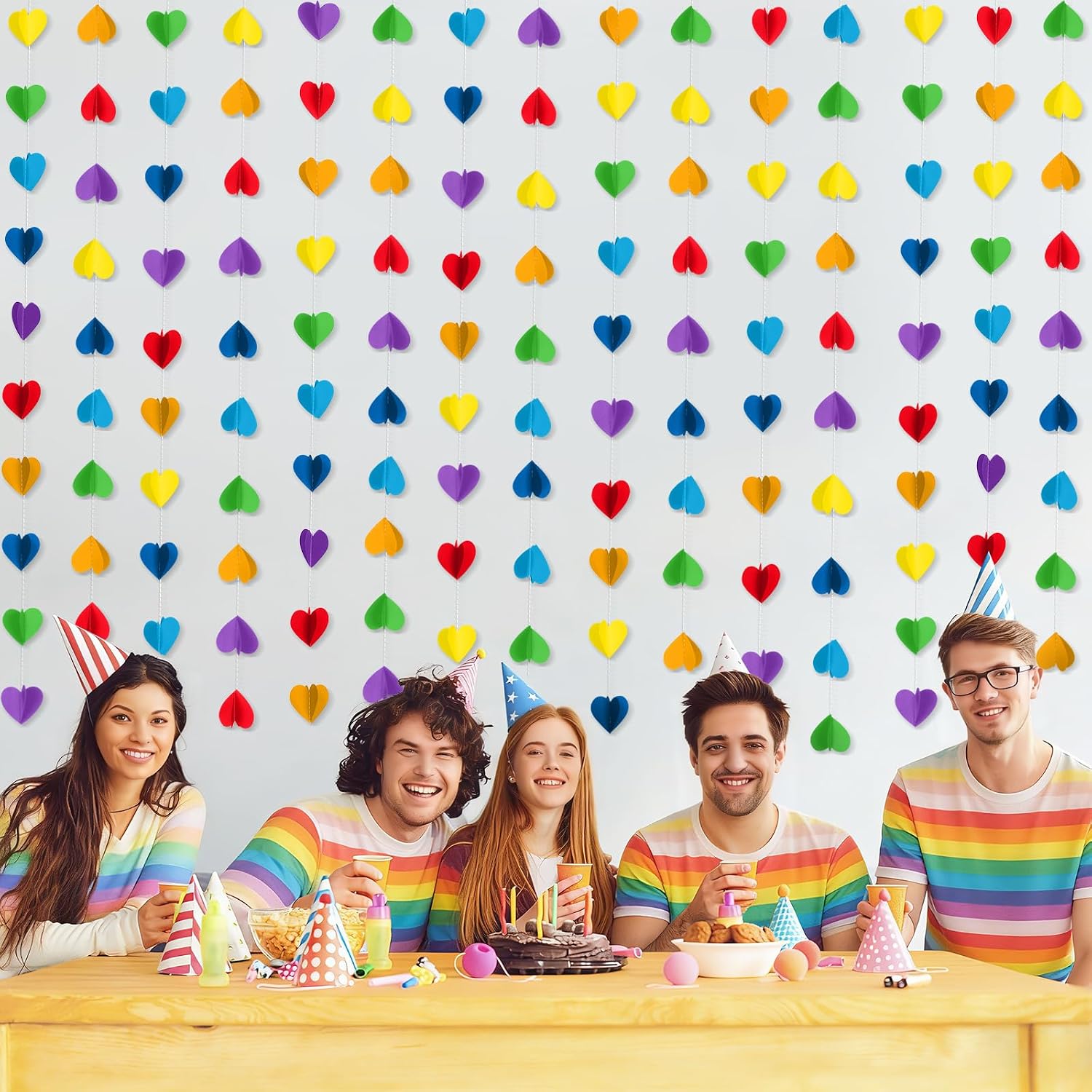 4 Pack 3D Rainbow Heart Garland Banners Classroom Hanging Banner 39ft Rainbow Party Decorations Colorful Hanging Paper Heart Streamers Welcome Back to School Decor for Birthday School Party Supplies