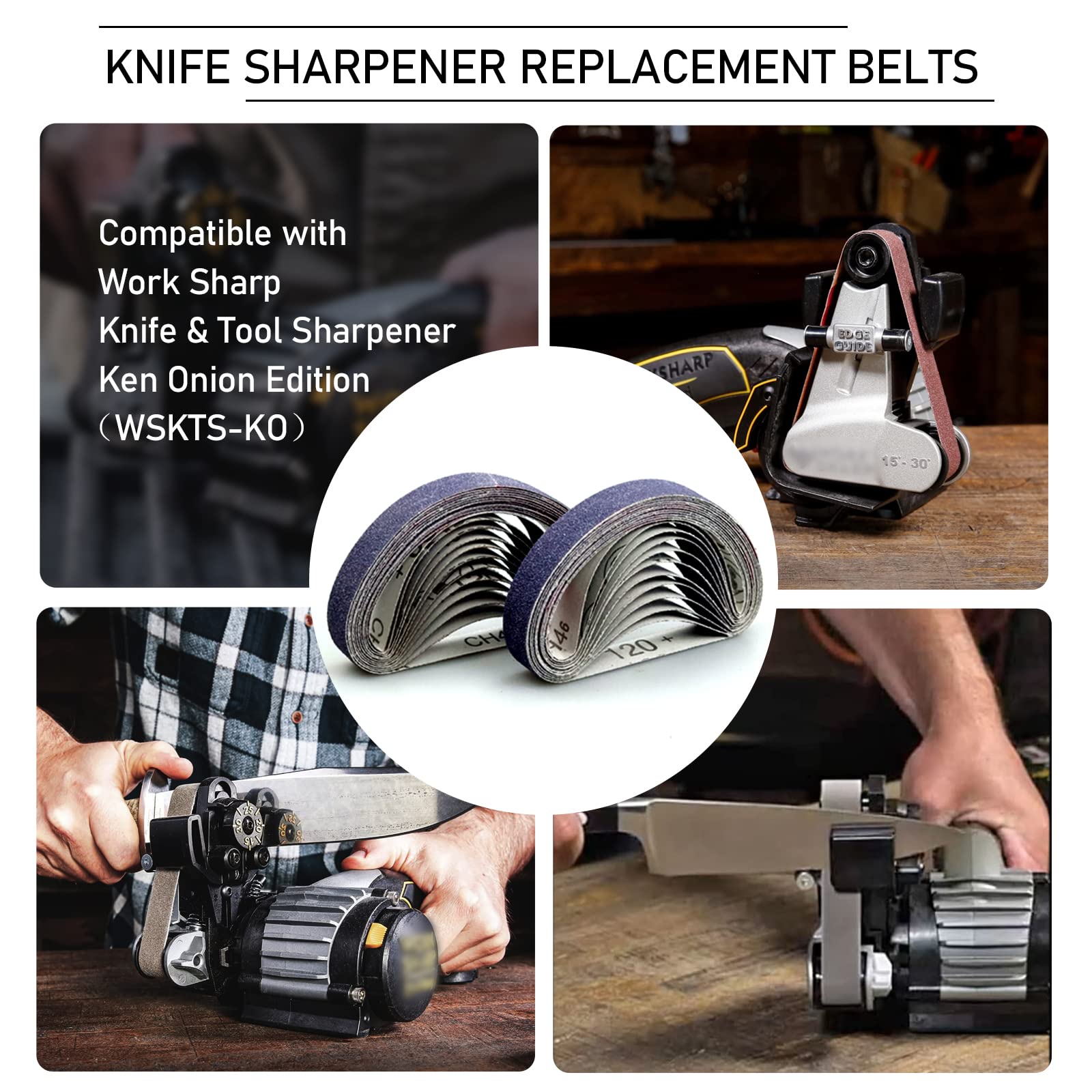 24 correas de lijado de 3/4 x 12 pulgadas, grano 120, compatibles con cebolla Ken Work Sharp | Grano medio, se adapta a WSKTS-KO, accesorio de amoladora, correas de afilado de repuesto