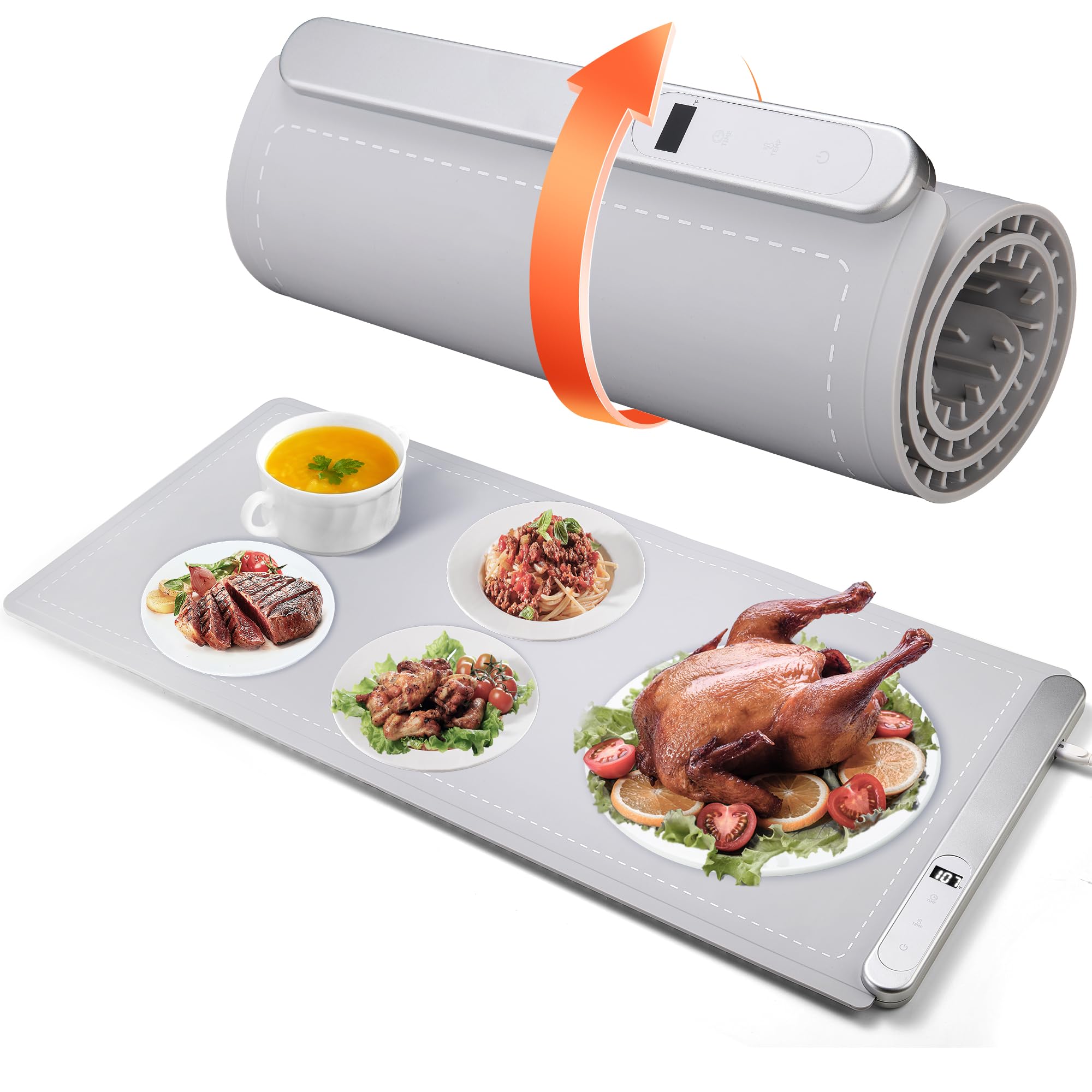 Warming Mat for Food Extra Large, Electric Warming Mat Foldable, Food Warming Mat for Countertop, Graphene Silicone, Fast Heating, 6 Gear Temperature Control with Timer Setting, for Daily Lives