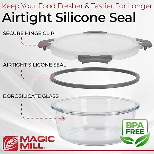 Miniatura 4 de Magic Mill Juego de recipientes de almacenamiento de vidrio con tapas, juego de 24 piezas con tapas herméticas sin BPA para almuerzo, almacenamiento