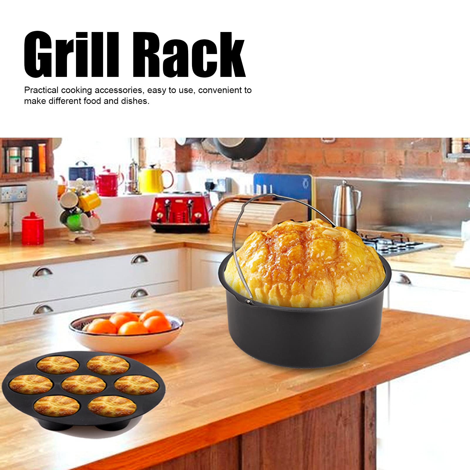Juego de Accesorios para freidora de Aire, Rejilla para Parrilla, Bandeja para Pizza y Molde para Pasteles
