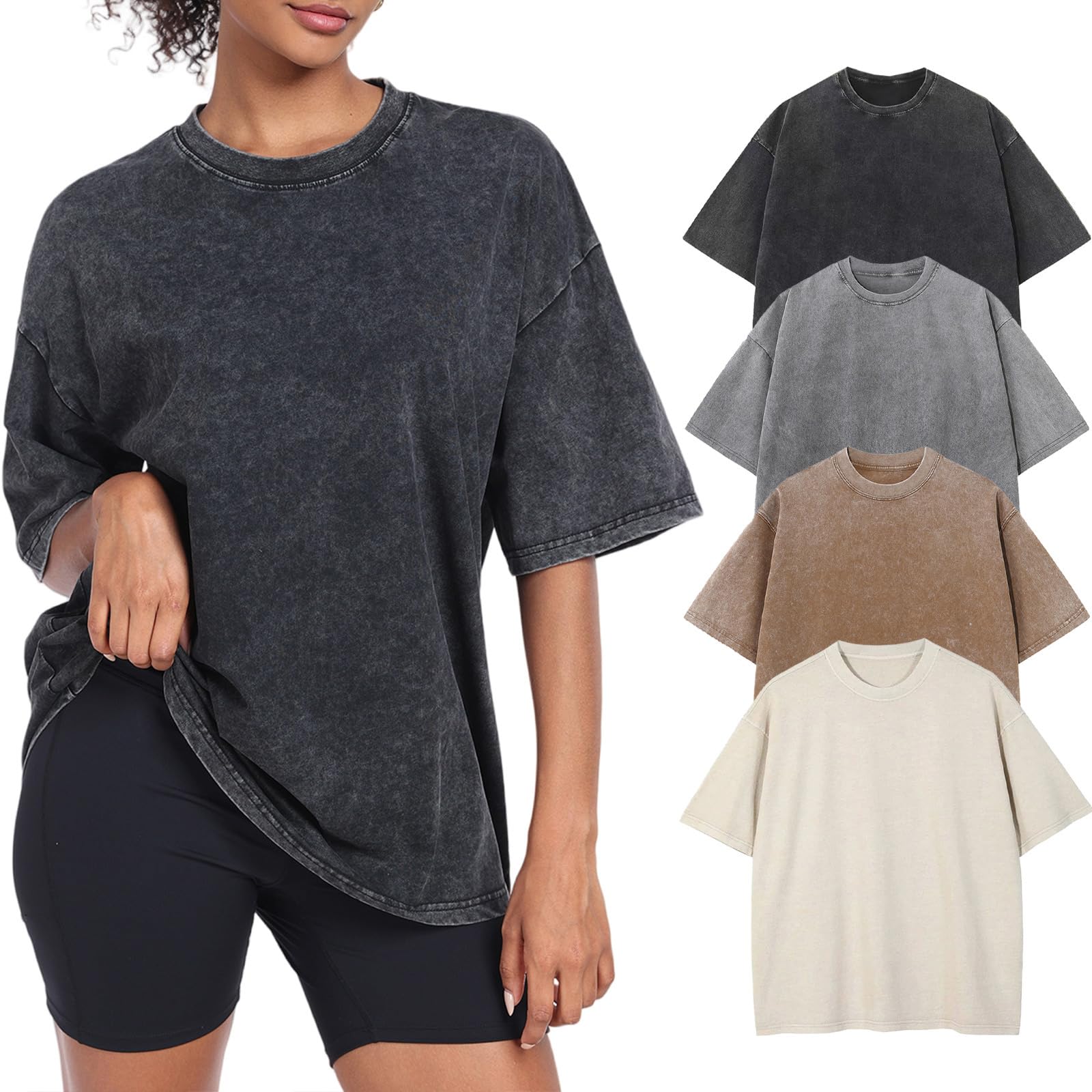 Womens Vintage Oversized T Shirts Acid Washed Baggy Cotton Tee Workout Gym Shirts Boyfriend Short Sleeve Tops