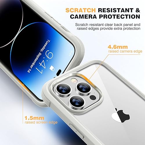 Miniatura 4 de Diaclara - Funda diseñada para iPhone 14 Pro Max, resistente, de cuerpo completo, con protector de pantalla sensible al tacto y antiarañazos + Blanco