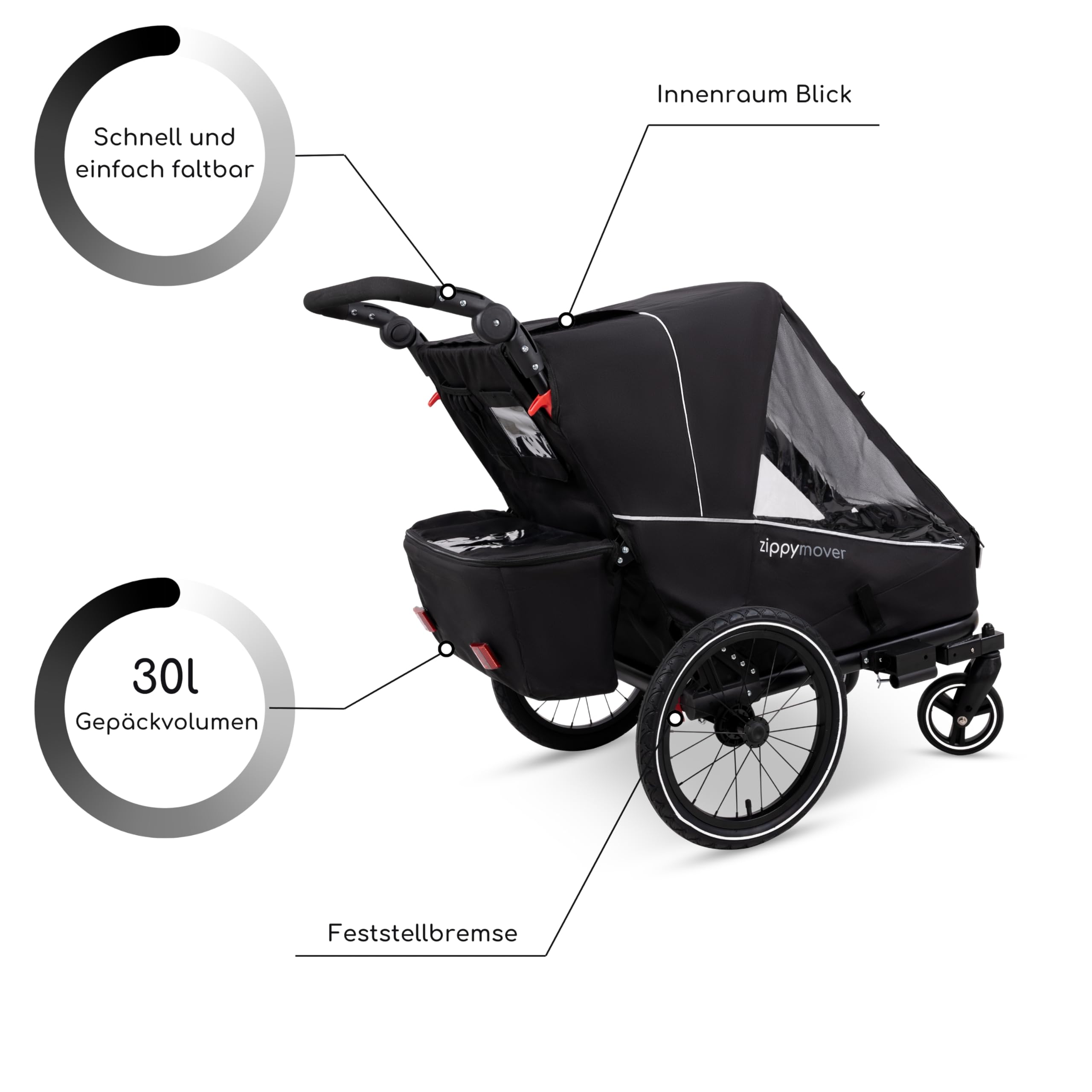 Sportlicher Kinderfahrradanhänger Einsitzer 1 Kind 3in1 Set Buggy Jogger Kinderwagen