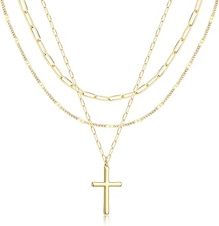 Layered Gold Necklaces for Women, Stackable Dainty 14K Gold Silver Plated Trendy Simple Heart Diamond Cross Bow Circle Pendant Paperclip Choker Dot Chain Necklace,Jewelry Set Gifts for Women