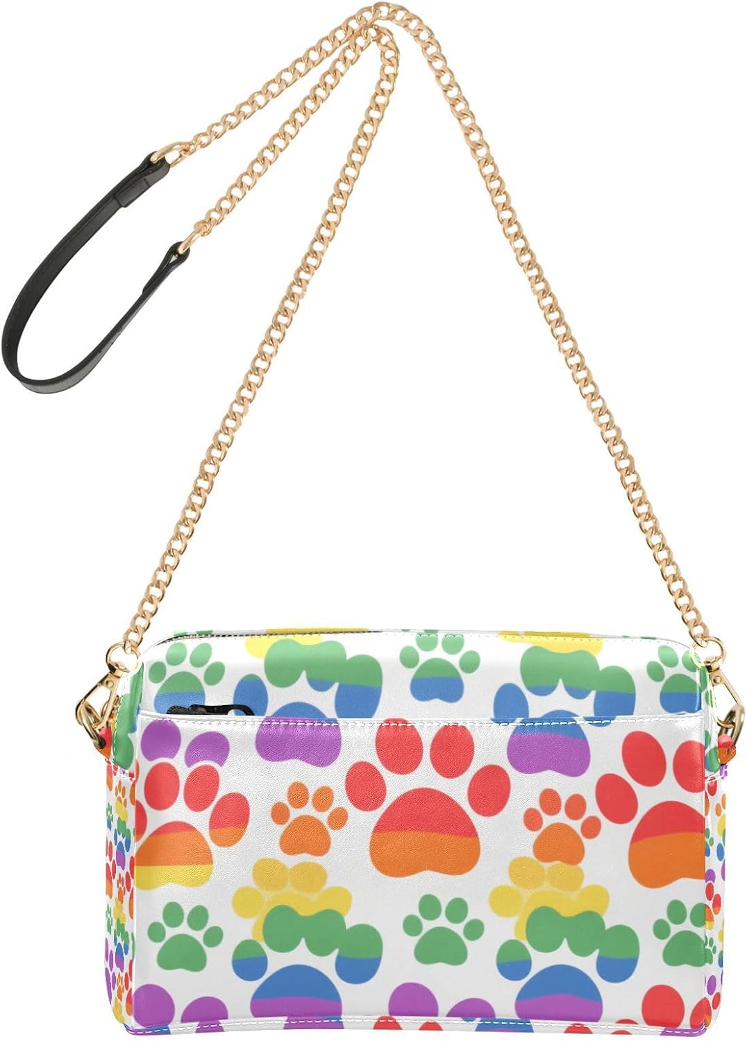 KLL Colorful Dog Footprints Fashion Small Crossbody Bag Women Vegan Leather Cross Body Purse Zip Shoulder Hand Bags
