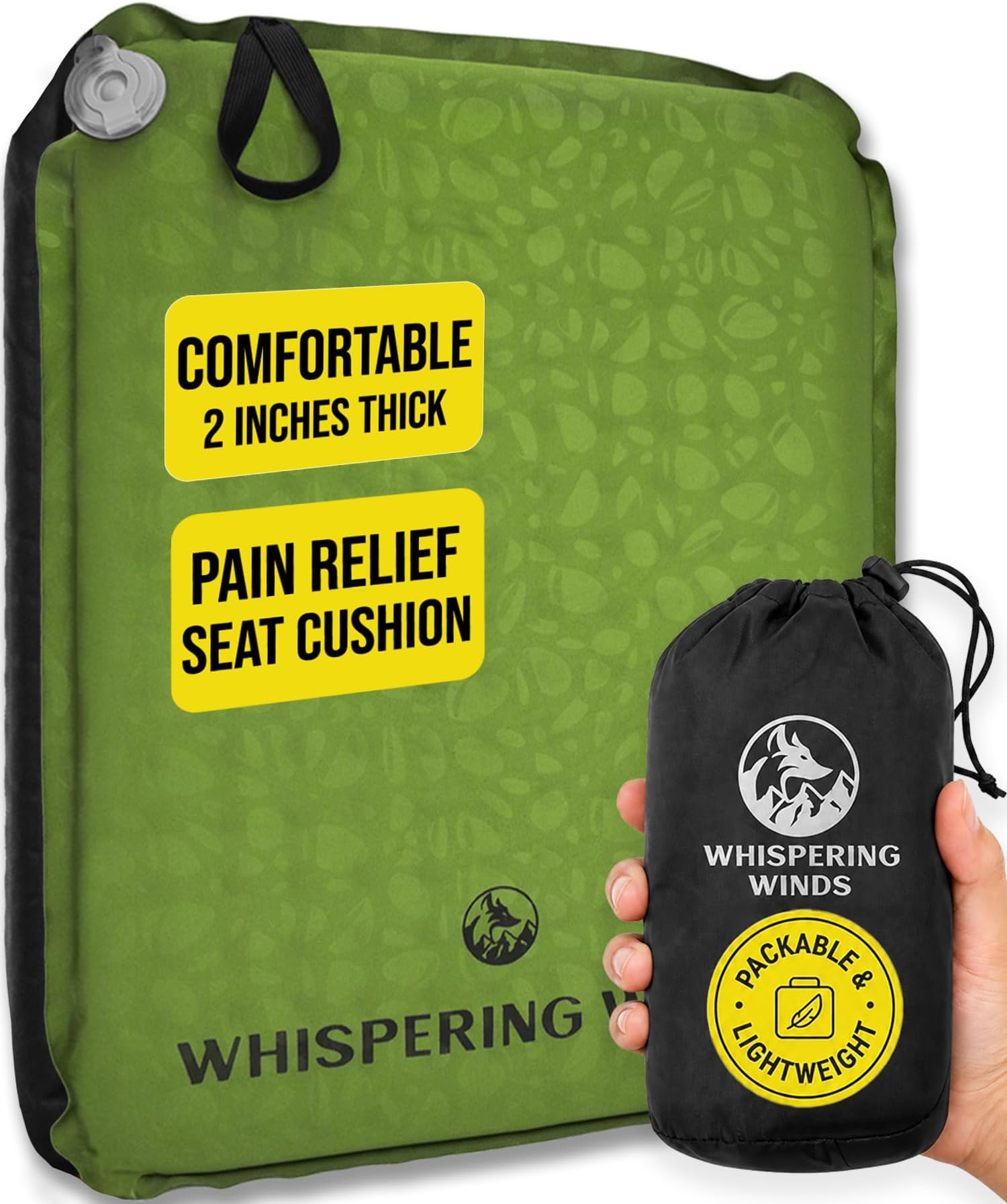 Whispering Winds Inflatable Seat Cushion - Comfortable Blow-up Foam Pad for Airplane, Travel, Stadium, Outdoors, Camping, Car & More