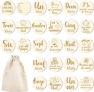 Carte Étape Bébé Bois en Français 26 Moments De la Naissance à 1 an sur 13 Disques Gravés Recto Verso Cadeau Bebe en Bois Pour Cadeau Naissance, Souvenir, Cadeau Future Parents Baby Shower
