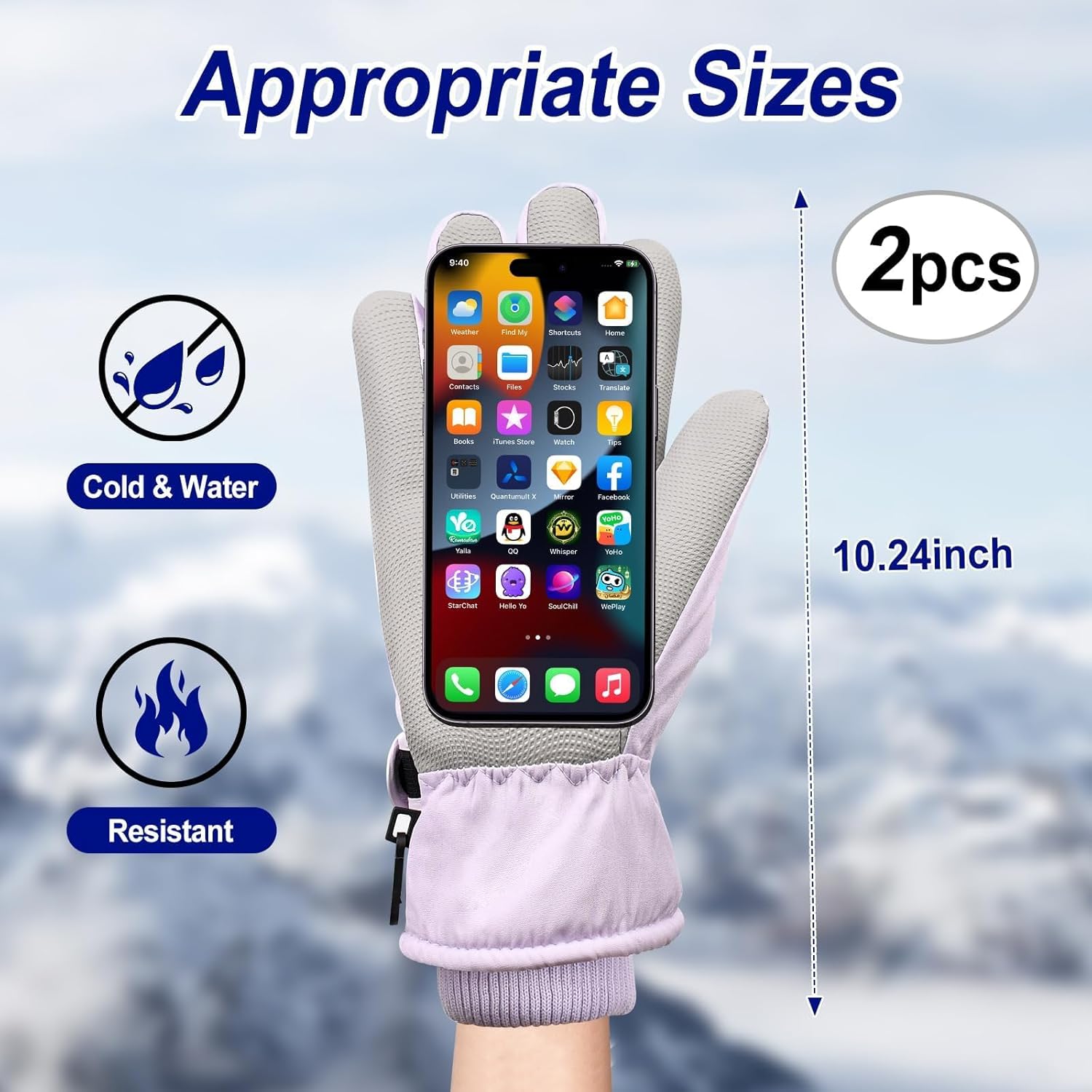 2 Pairs Winter Ski Snow Gloves Men Women Waterproof Touchscreen Snowboarding Gloves Warm Winter Snowmobile Glove - Image 2