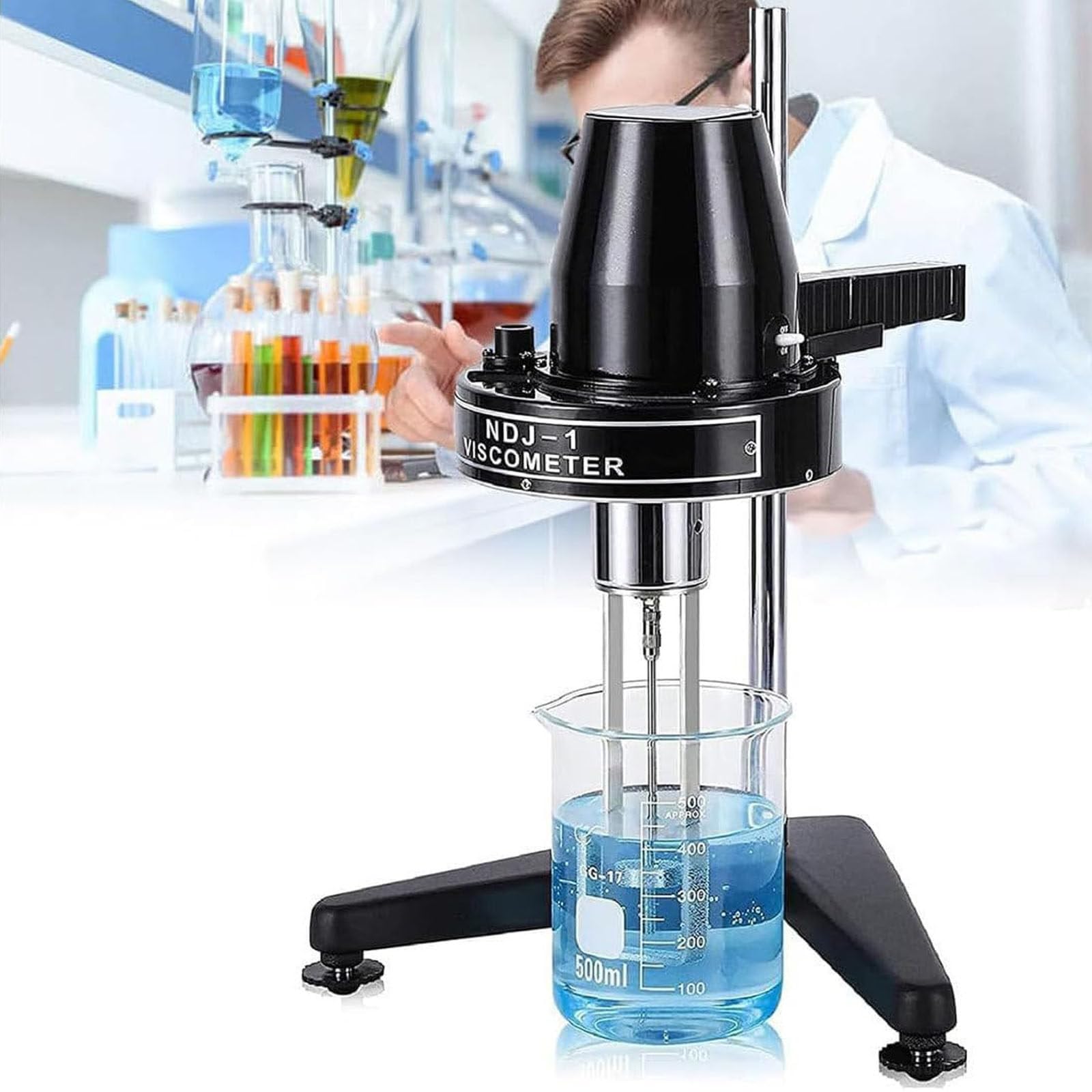 Viscosímetro rotacional portátil, viscosímetro rotacional digital de 10-100 000 mPa·s, velocidad ajustable, precisión de ±5% con 4 rotores. Viscosímetro de laboratorio para grasas,pinturas y adhesivos