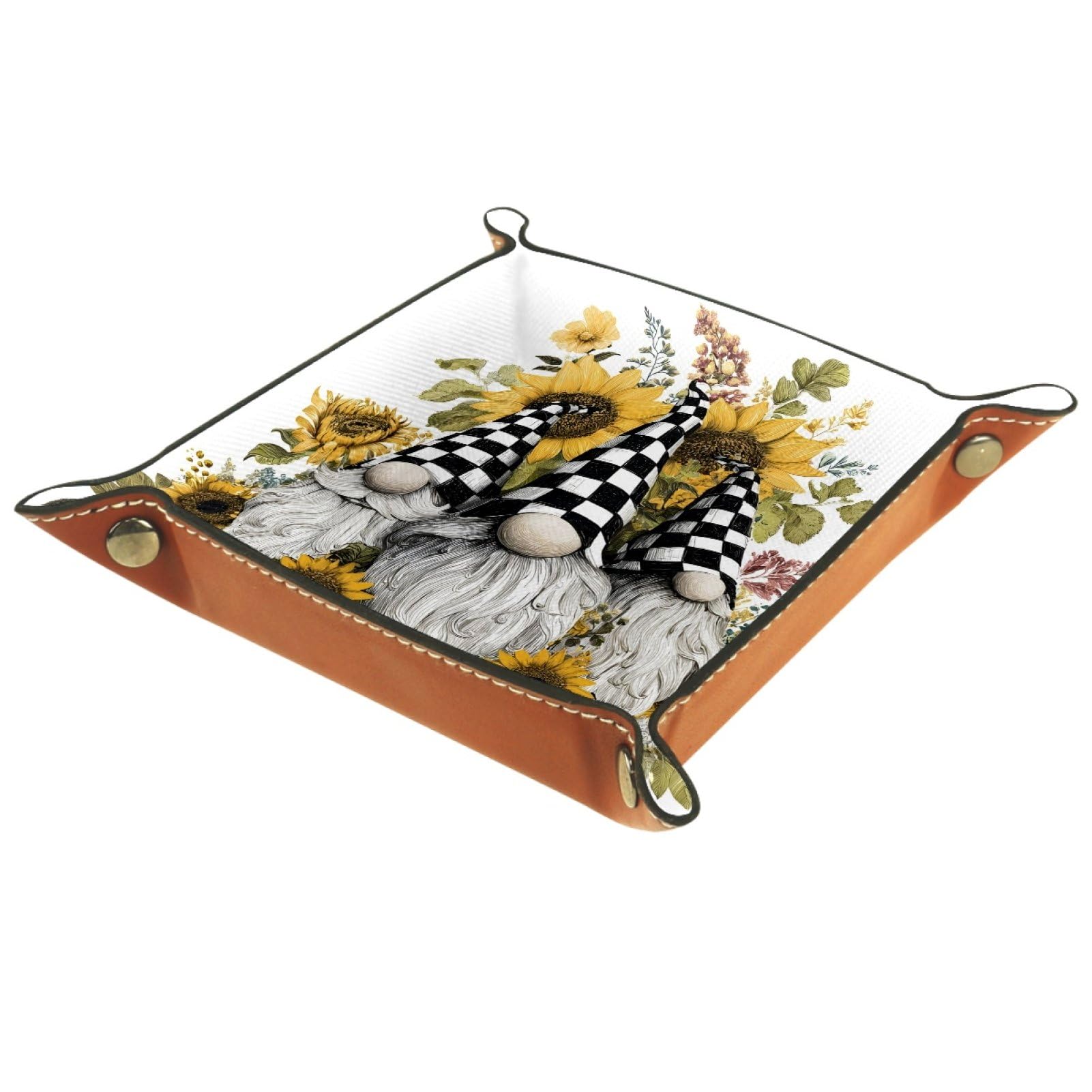 VAPOKF Gnome Sunflower Dice Trays Quadrilateral Dice Folding Tray Microfiber Leather Holder for Table Games RPG DND, 20.5 × 20.5 cm