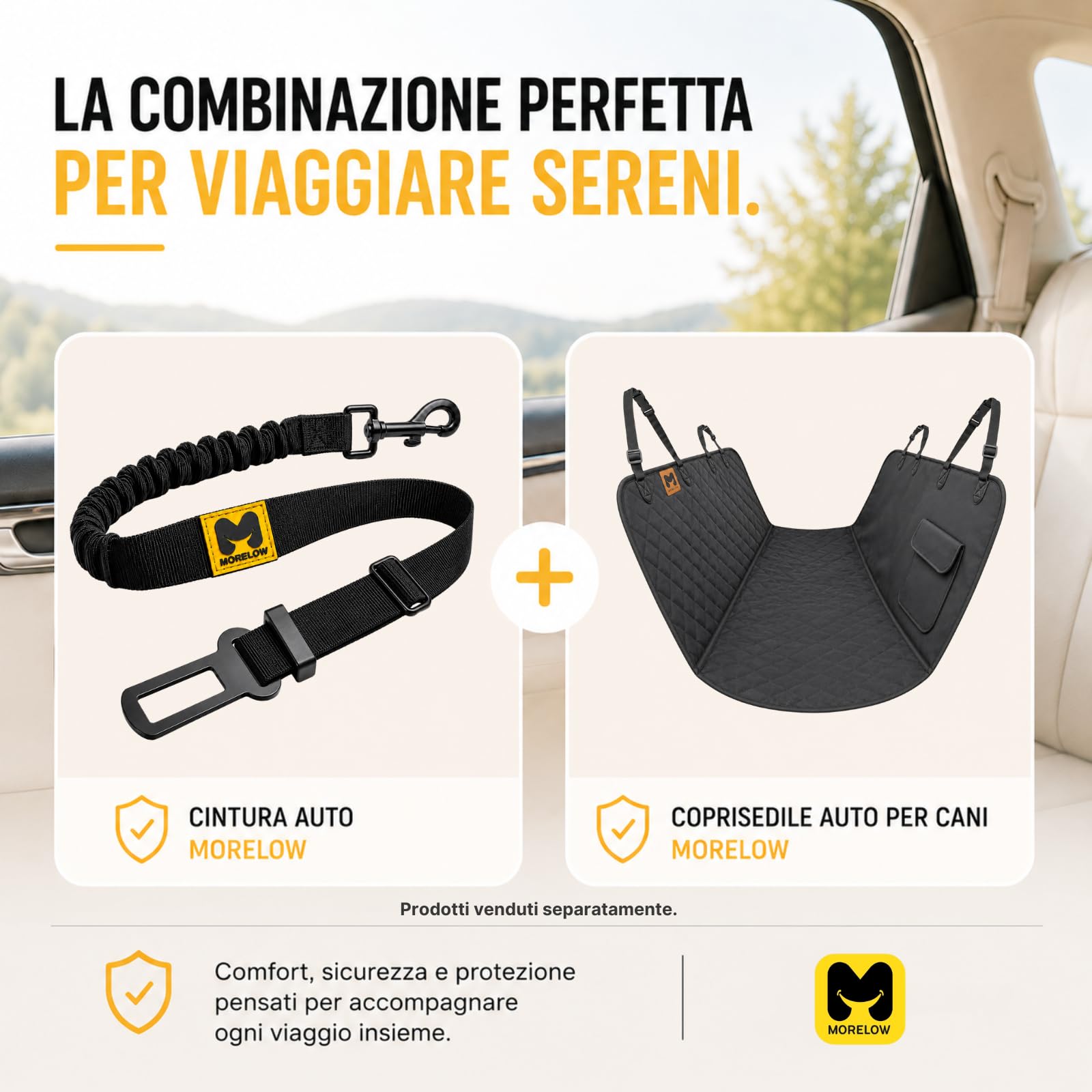 MORELOW Cintura Auto Per Cani - Cintura di Sicurezza per Cani Elastica Anti Shock che Riduce gli Strappi - Regolabile con Gancio Rinforzato - Compatibile con Tutte le Auto