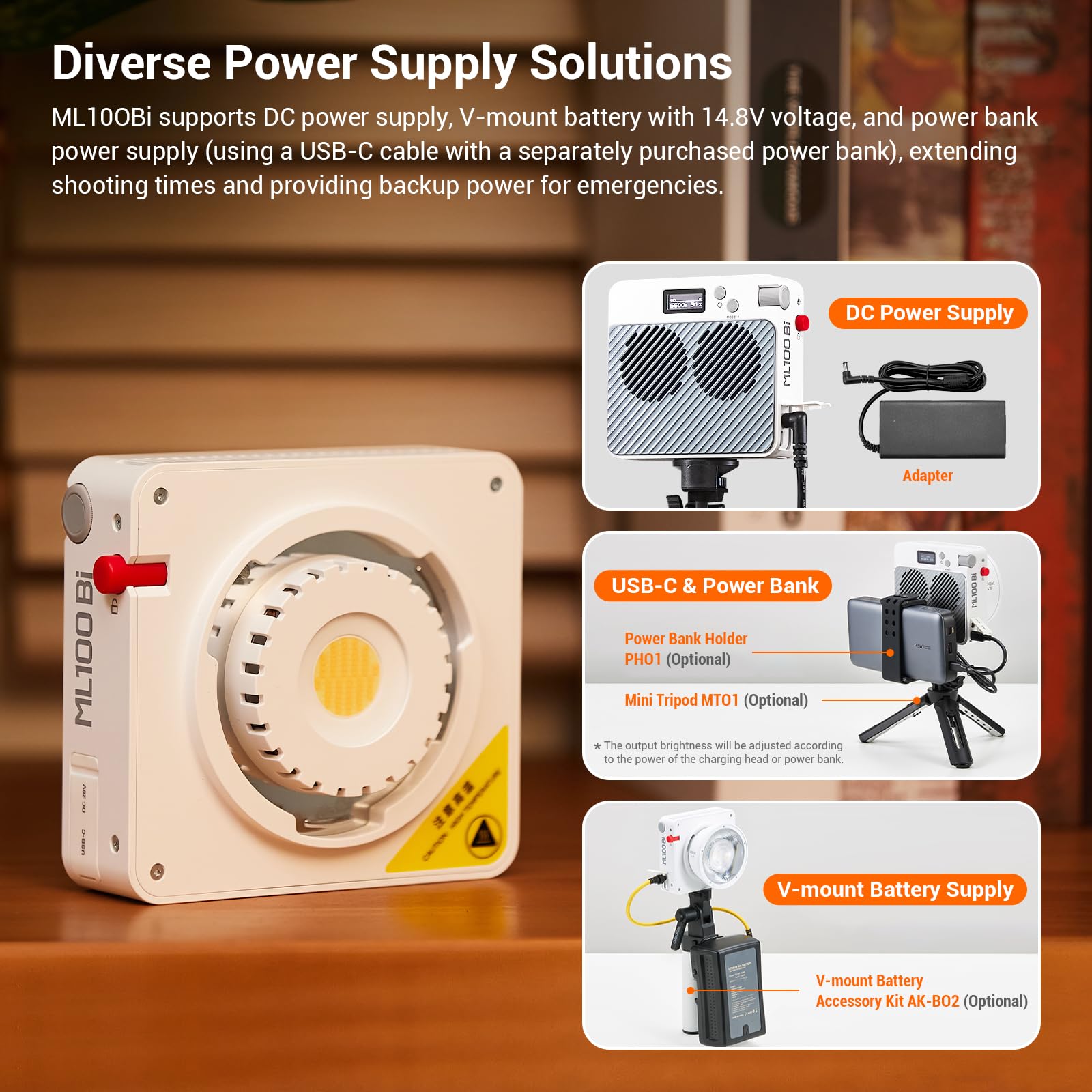 Godox ML100Bi 100W Bi-Color LED Luz de Vídeo, 2800-6500K Vídeo CRI 97+/TLCI 98+, 11 FX Efectos, 34300 Lux Brillo del 0% al 100%, App Control para Luz Fotográfica