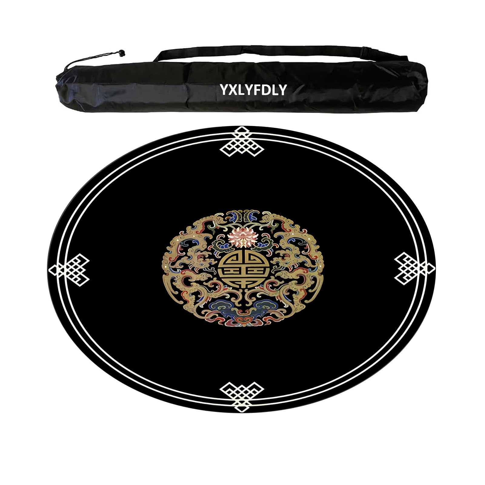 Tapis de Mahjong rond épais et antidérapant avec sac de transport, tapis de jeu à domicile pour mahjong, poker, cartes, société, jeux de carrelage (noir, 80 cm)