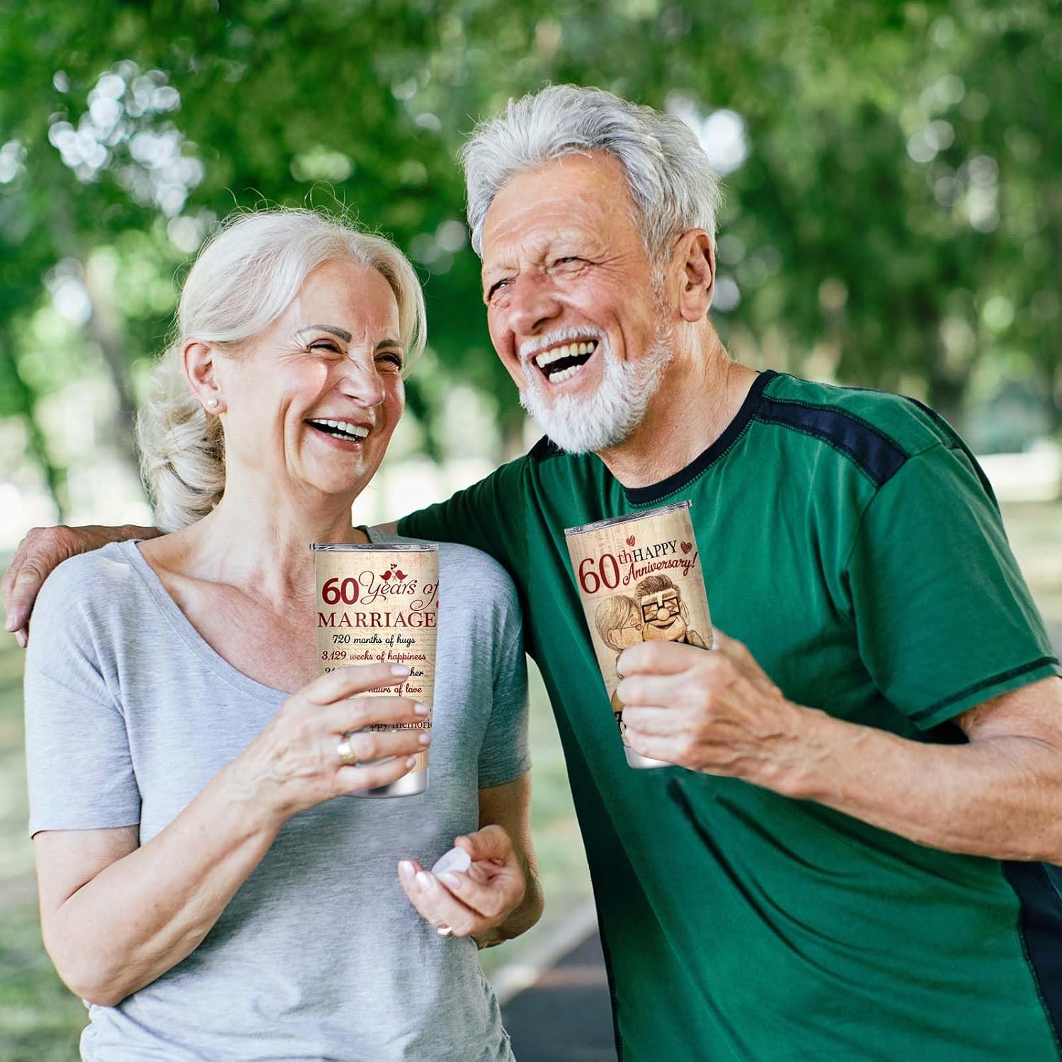 kwsnatel 60th Anniversary Tumbler Gifts, 60th Anniversary Wedding Gift for Couple Parents Friends, 60 years Diamond Anniversary Tumbler Gift for Him or Her, 20oz Insulated Cup Present (1 PC) - Image 5