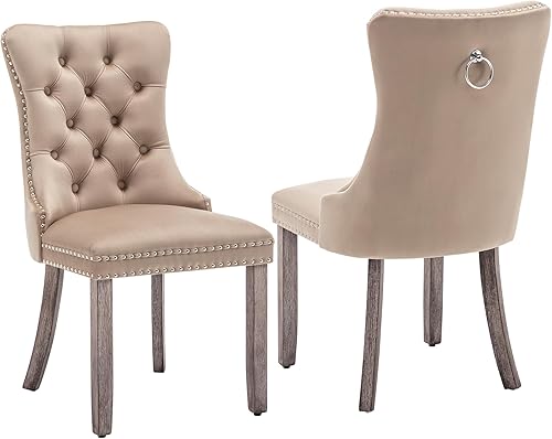 Kiztir Juego de 2 sillas de comedor de terciopelo, sillas de comedor tapizadas con ribete de anillo y respaldo con botón, silla de comedor copetuda
