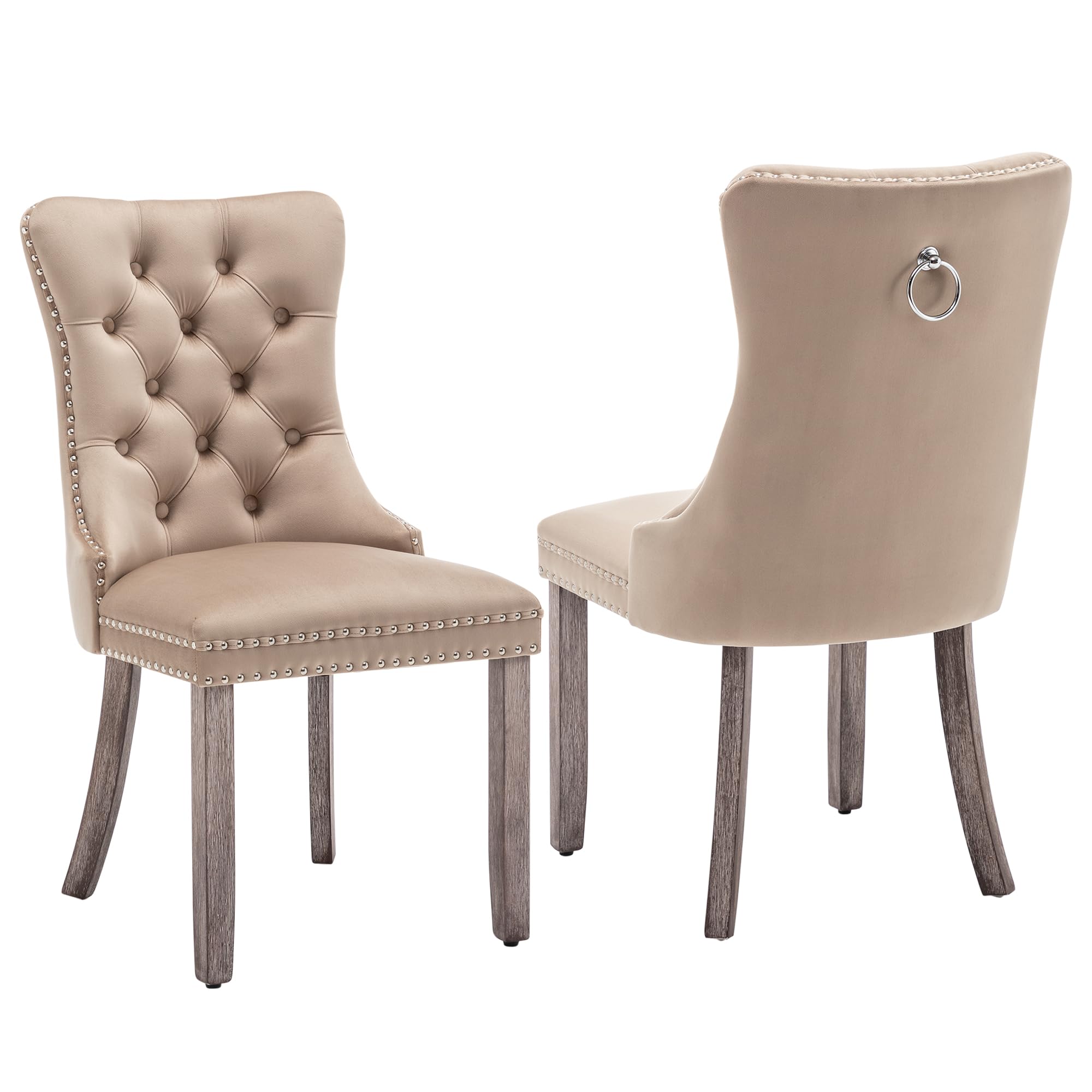 Kiztir Velvet Dining Chairs Set of 2, Upholstered Dining Chairs with Ring Pull Trim and Button Back, Luxury Tufted Dining Chair for Living Room,