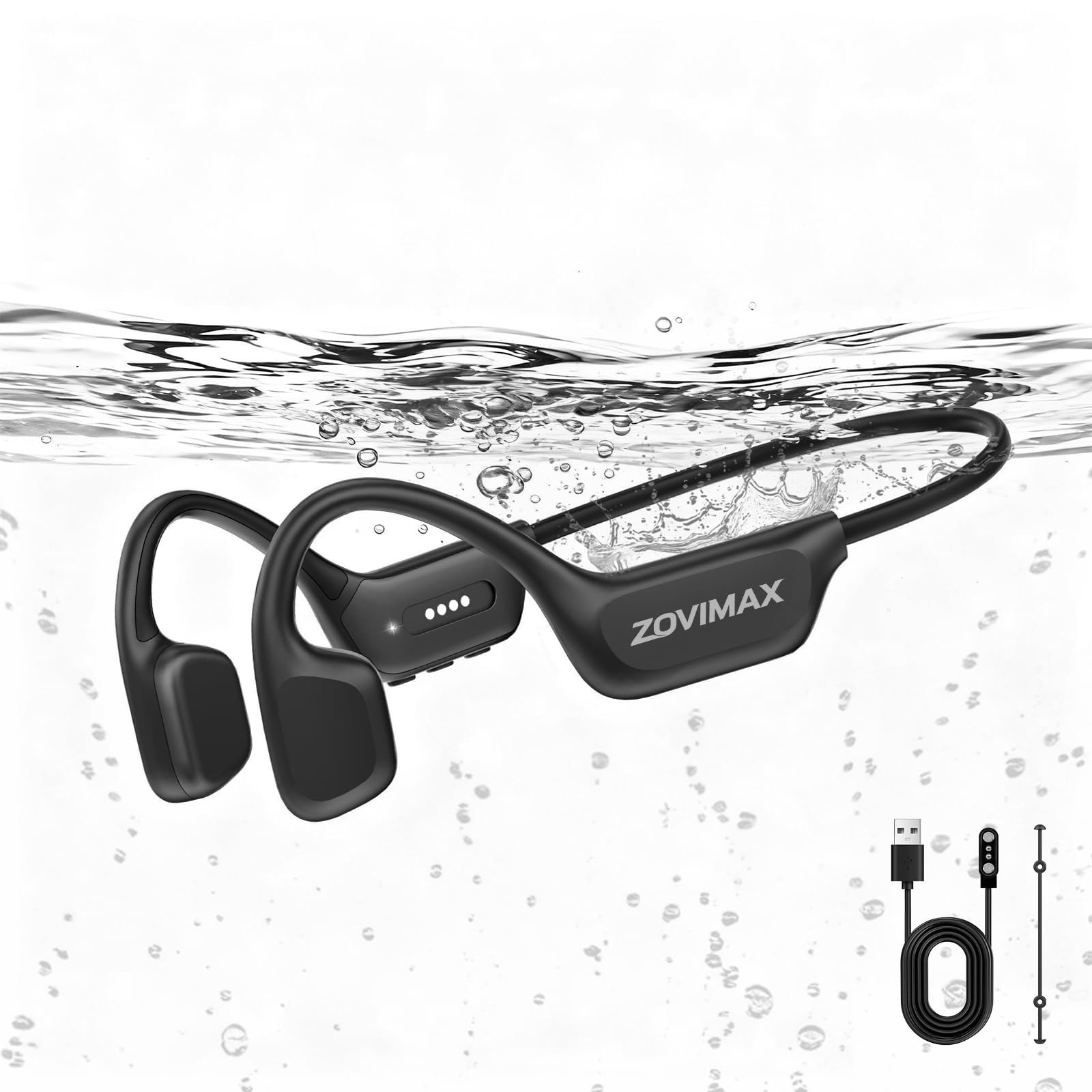 ZOVIMAX Militär Knochenschall Kopfhörer, Bluetooth 6.0, IP68 Wasserdichte Schwimmen Sportkopfhörer mit MP3-Player 32G Speicher, 12h Laufzeit Windschutz Open Ear Sportkopfhörer, Schwimmen/Laufen/Radeln