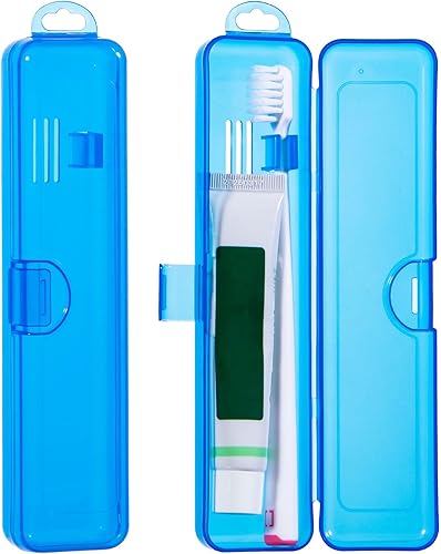 Paquete de 2 fundas de viaje para cepillos de dientes, color azul oscuro transparente, soporte para cepillos de dientes, tamaño de viaje, contenedor