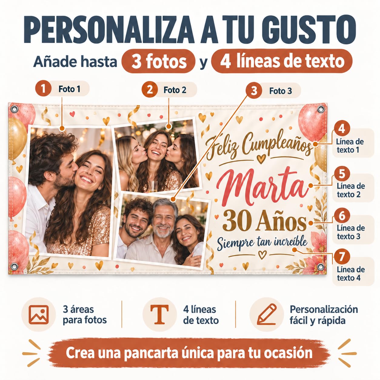Pancarta Personalizada con Foto y Texto e Impresión Nítida para Cumpleaños