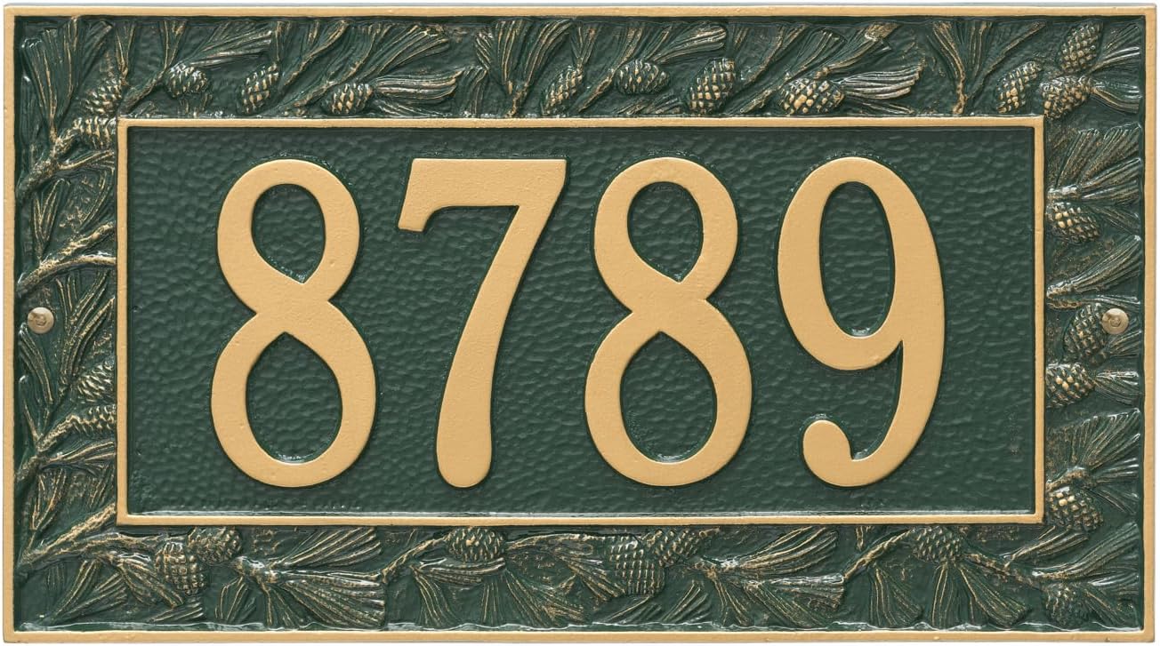 Personalized Metal Address Sign - Custom House Number Plaque With Pine Cones # 68220