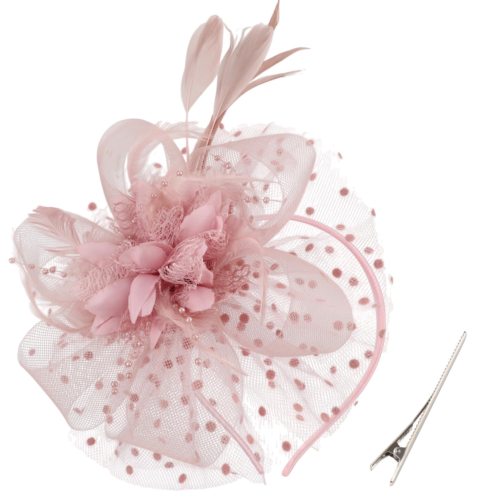 DRESHOW Fascinators Hat Feather Headband Women's Fascinators Tea Party Headwear with Clip Flower Head Band for Girls &amp; Women