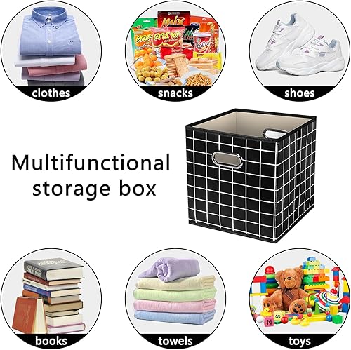Vista 167 de Cubos de almacenamiento plegables negros, caja de almacenamiento de tela, cestas organizadoras con asas dobles para organizador del hogar