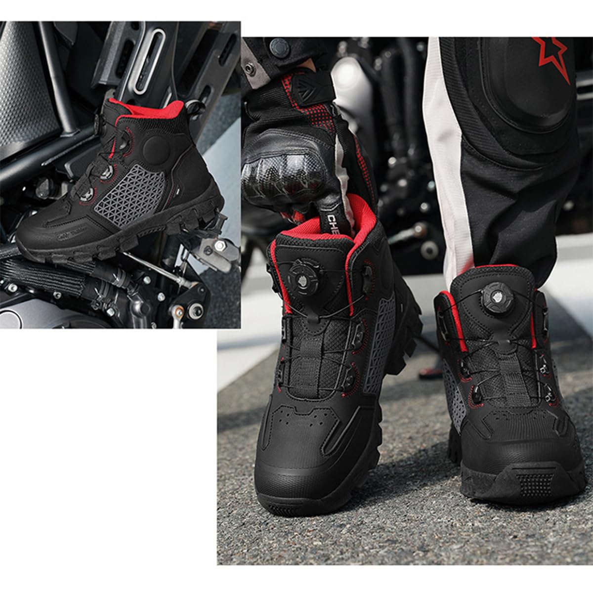 SDEQA Chaussure Moto Homme Femme, Bottes Moto Boucle Rotative Imperméables avec Cuir renforcé,Bracelets de Cheville