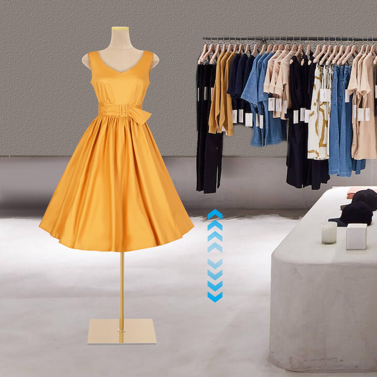 Manichino Femminile Vestiti Mannequin Torso, altezza regolabile 150-210 cm, manichino sartoriale per vestiti, vestito, display (oro chiaro, M)