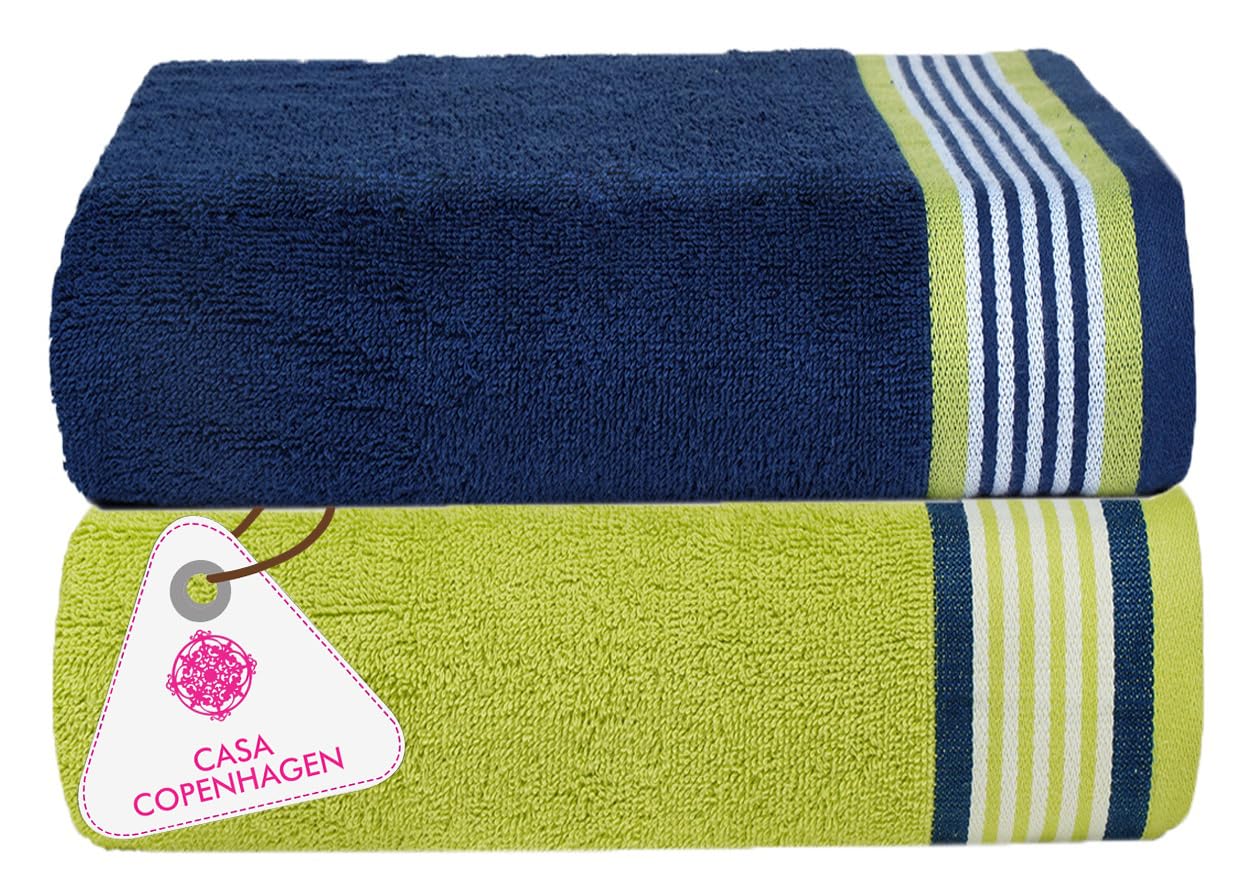 Casa Copenhagen Lot de 2 Serviettes de Bain 600g/m², Bleu + Vert Californie