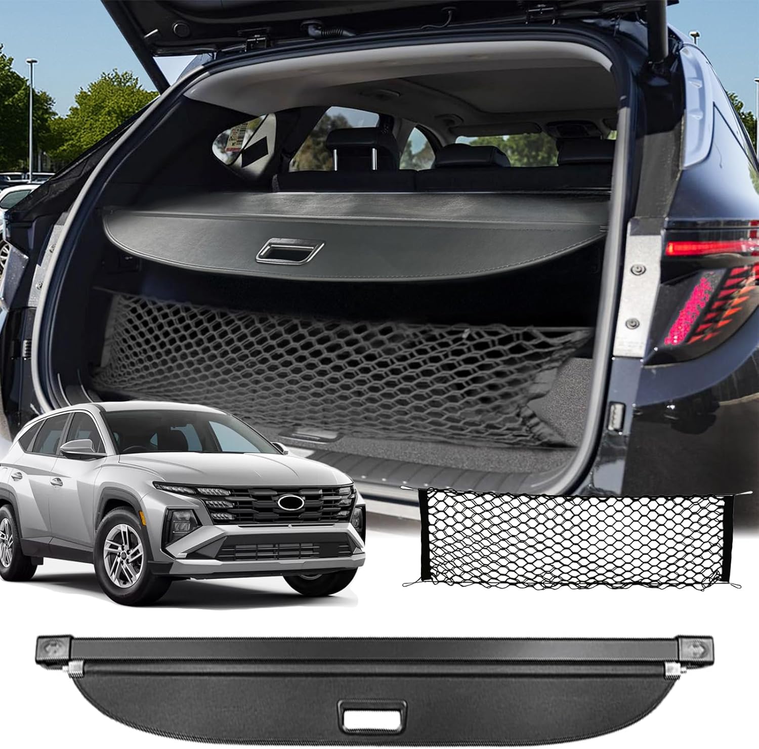 Cargo Cover for 2022 2023 2024 2025 2026 Hyundai Tucson Accessories(Carbon Fiber Look),Rear Trunk Cover for Hyundai Tucson 2022-2026 Accessories Privacy Screen Retractable Security Shade