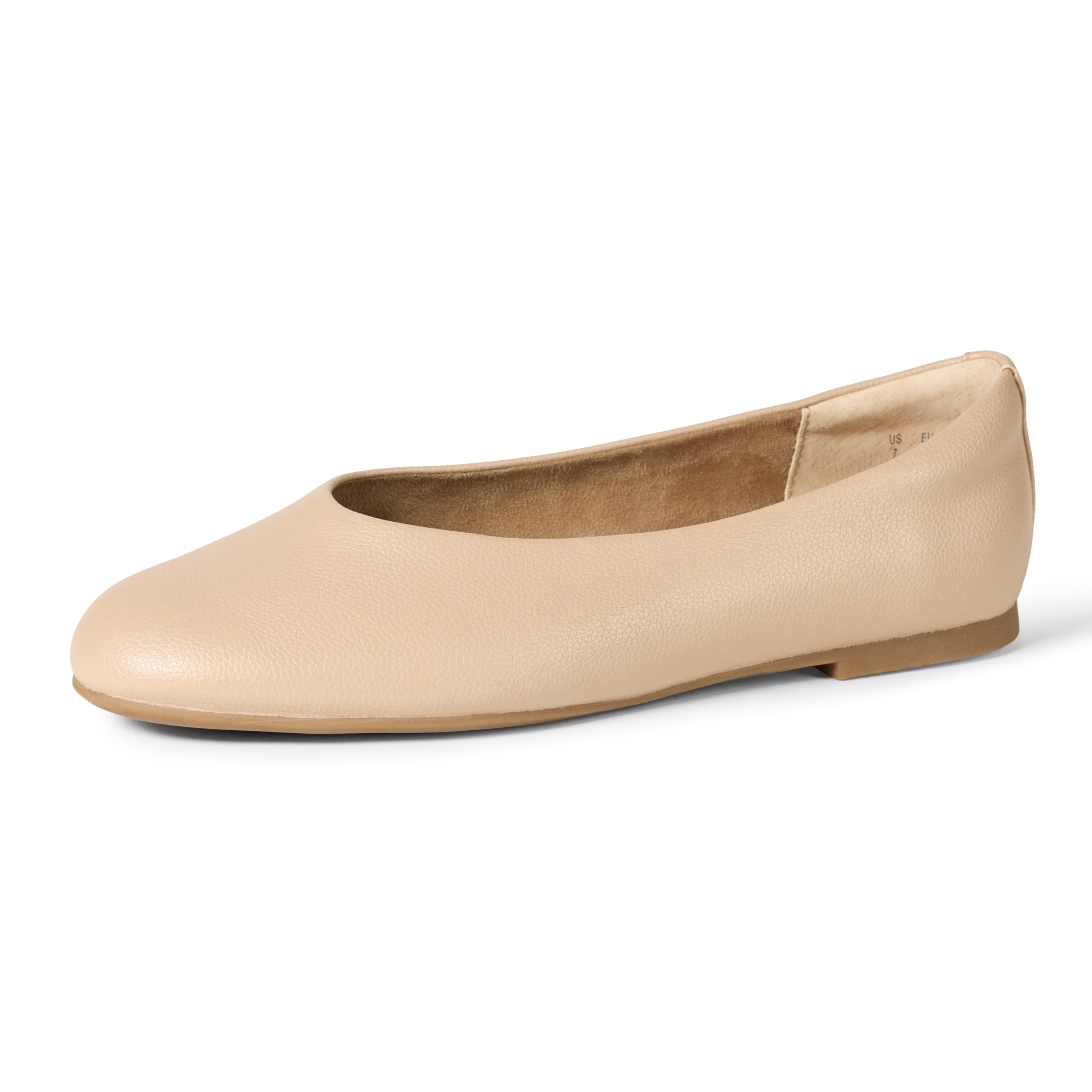 Amazon Essentials Women's High Vamp Ballet Flats, Beige Faux Leather, 7.5