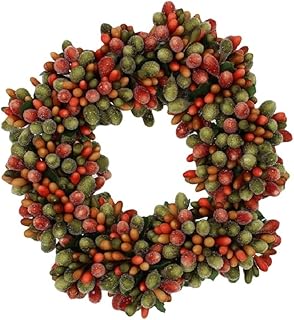 6.5-inch Beaded Berry Wreath Candlering Candle Ring Fall Green Orange Brown