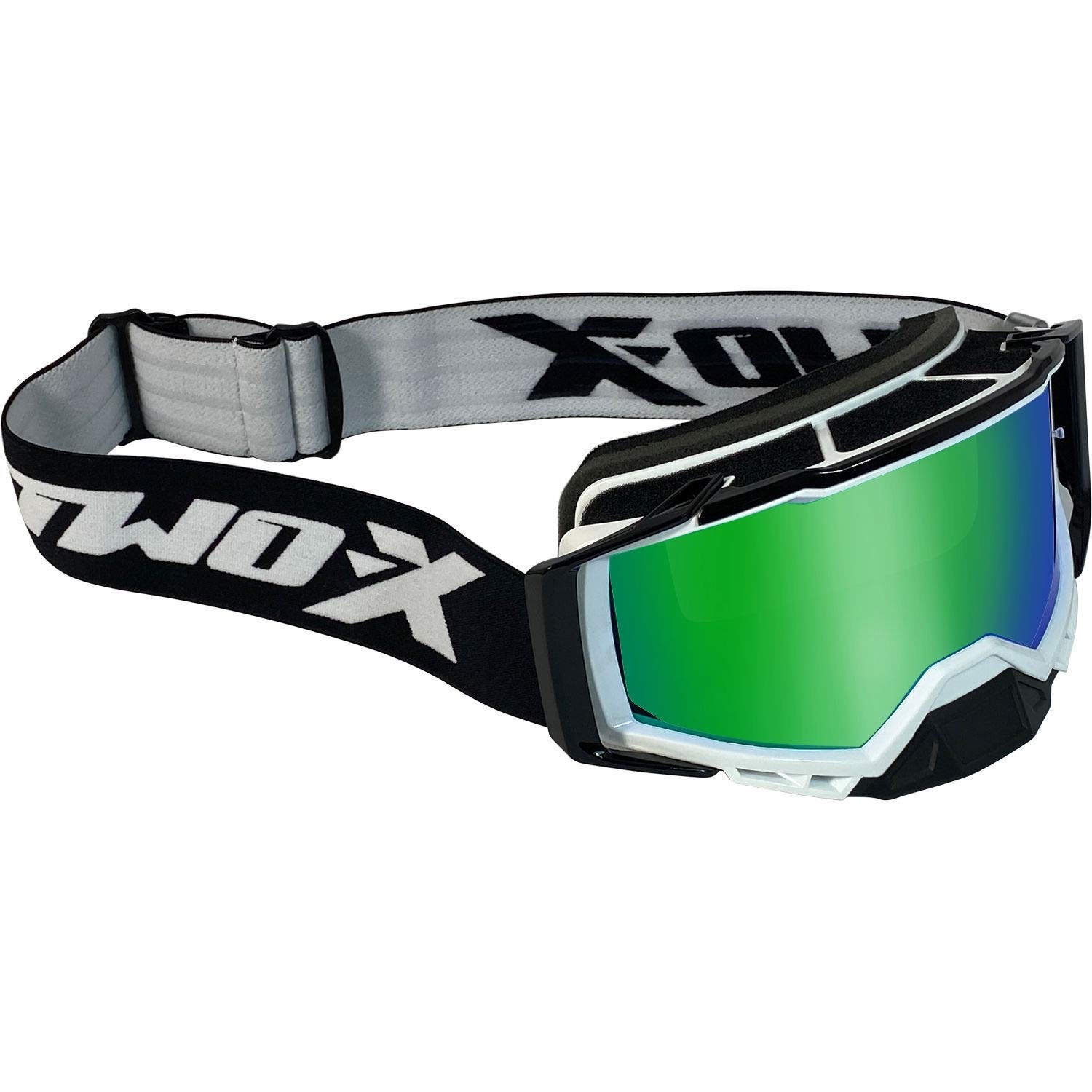 TWO-X Lunettes de motocross Atom Blizzard - Verres miroir verts - Protection nasale - Motocross - Enduro - Verre miroir - Anti-rayures