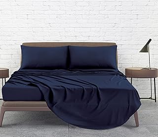 Linen Home Double Bed Sheet Set Navy - 4Pcs Easy Care Brushed Microfiber Sheet Set Double Size Super Soft Wrinkle Free Bedding Set- Flat, Fitted Sheets & Pillowcases (Double, Navy)