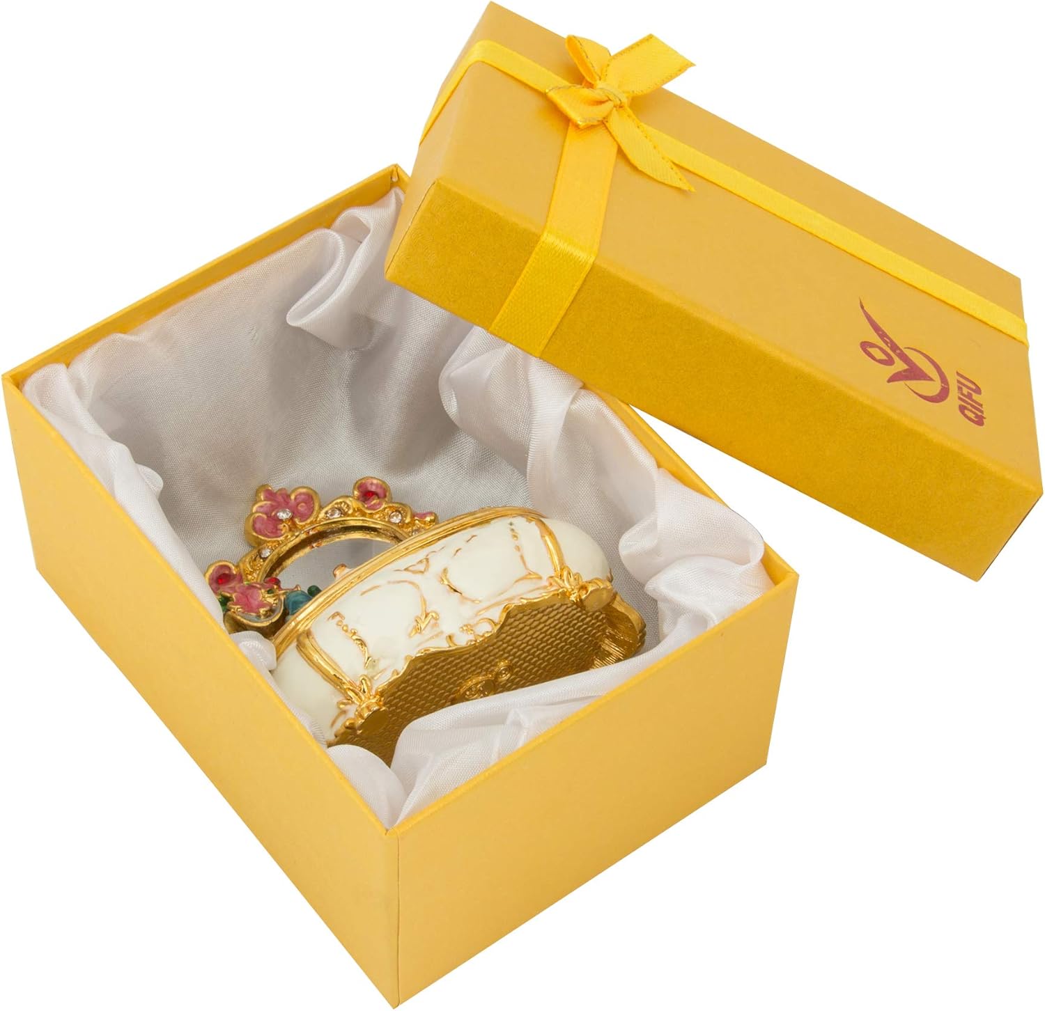 QIFU Furniture Dressing Table Hand Painted Enamel Jeweled Trinket Box Hinged, Unique Gift for Family - Image 6